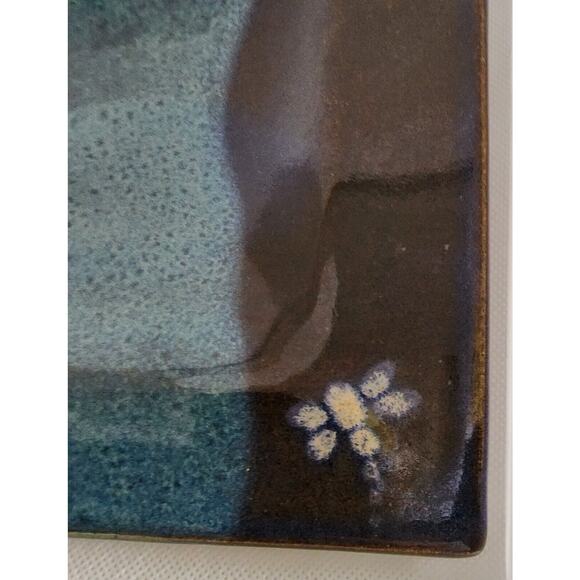 TRINKET DISH/SHELF DECOR-Blue Green Glazed-Hand Made-Square-Dragonfly - Picture 4 of 7